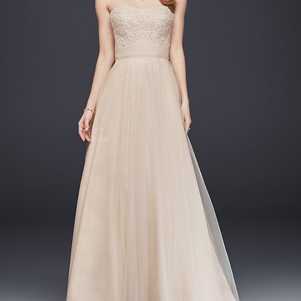David’s Bridal Strapless A-Line Beaded Tulle Dress